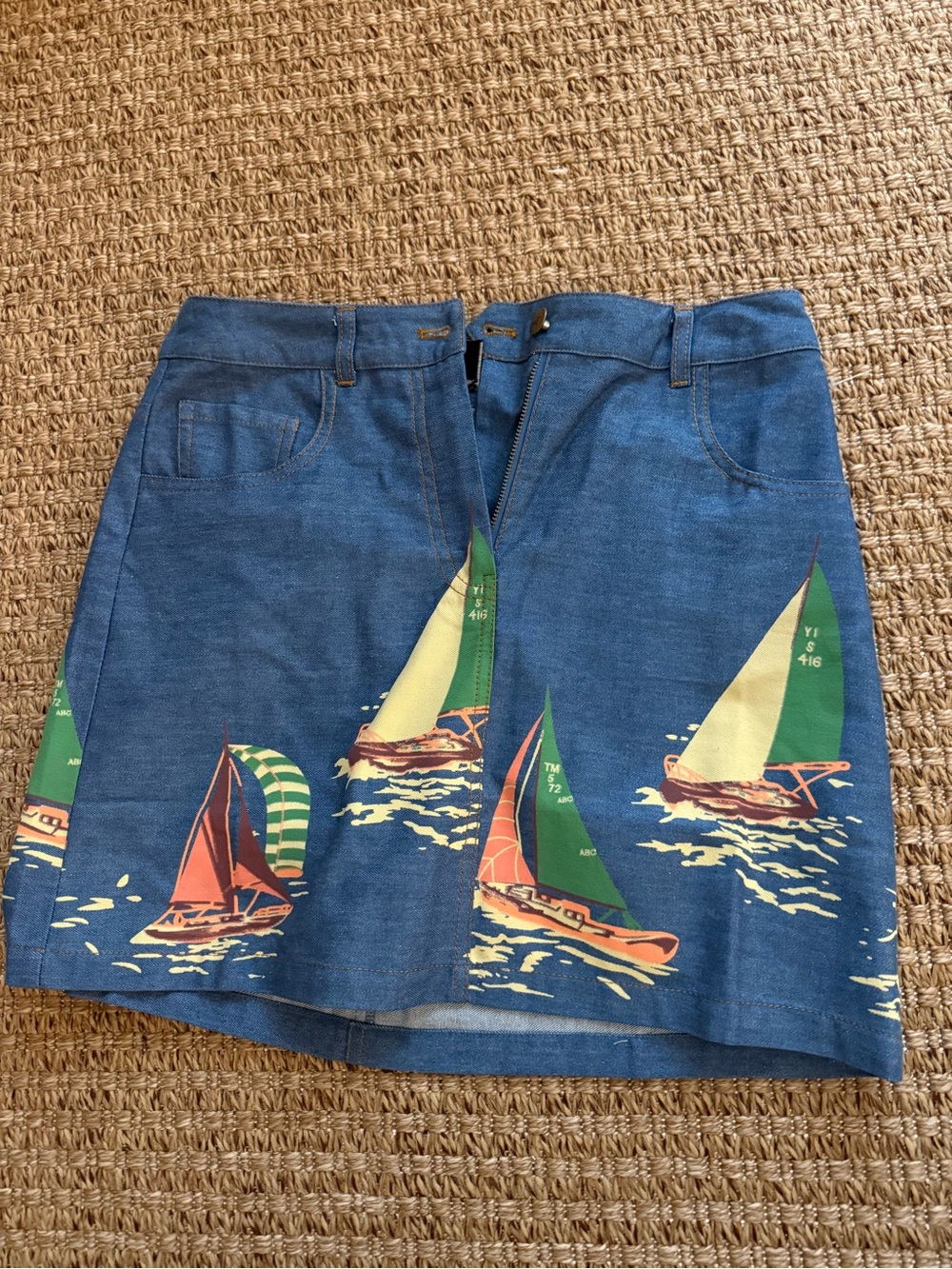 Tuckernuck Blue Sailboat Print A-Line Skirt